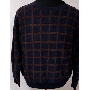 Tricot Gladius Large Blue brown Check Wool Blend Pullover Italian Made Sweater